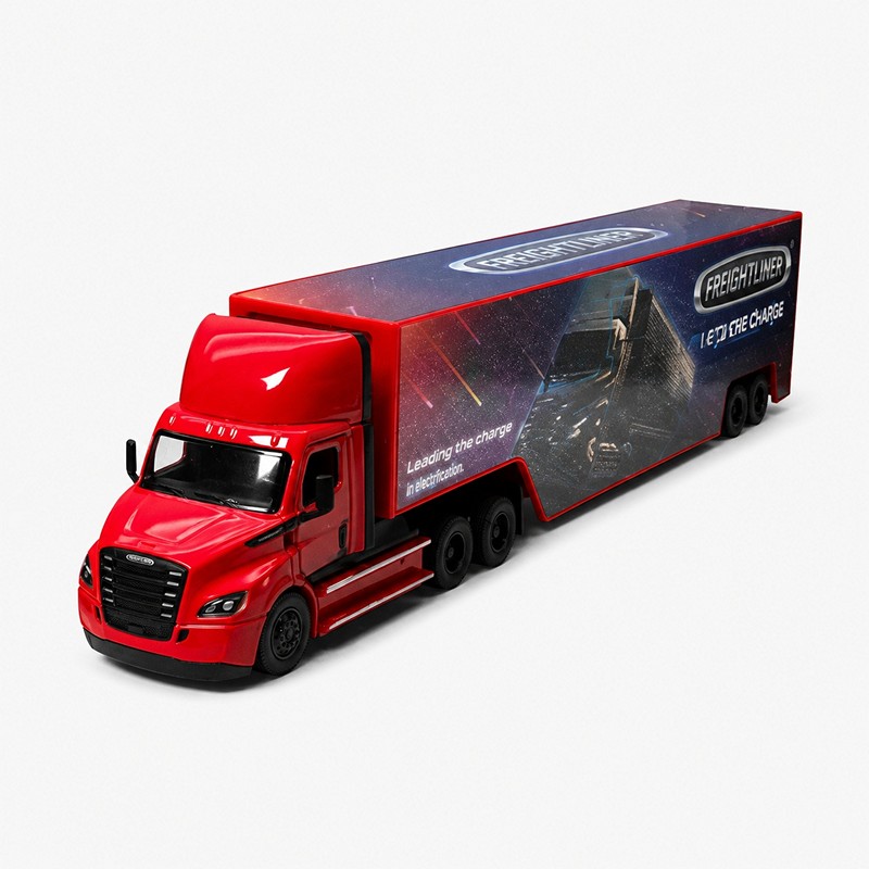 Метален камион 13" Freightliner eCascadia w/ container - МЕТАЛЕН КАМИОН с цвят Син|Черен|Червен|Бял и код на продукта: 52066